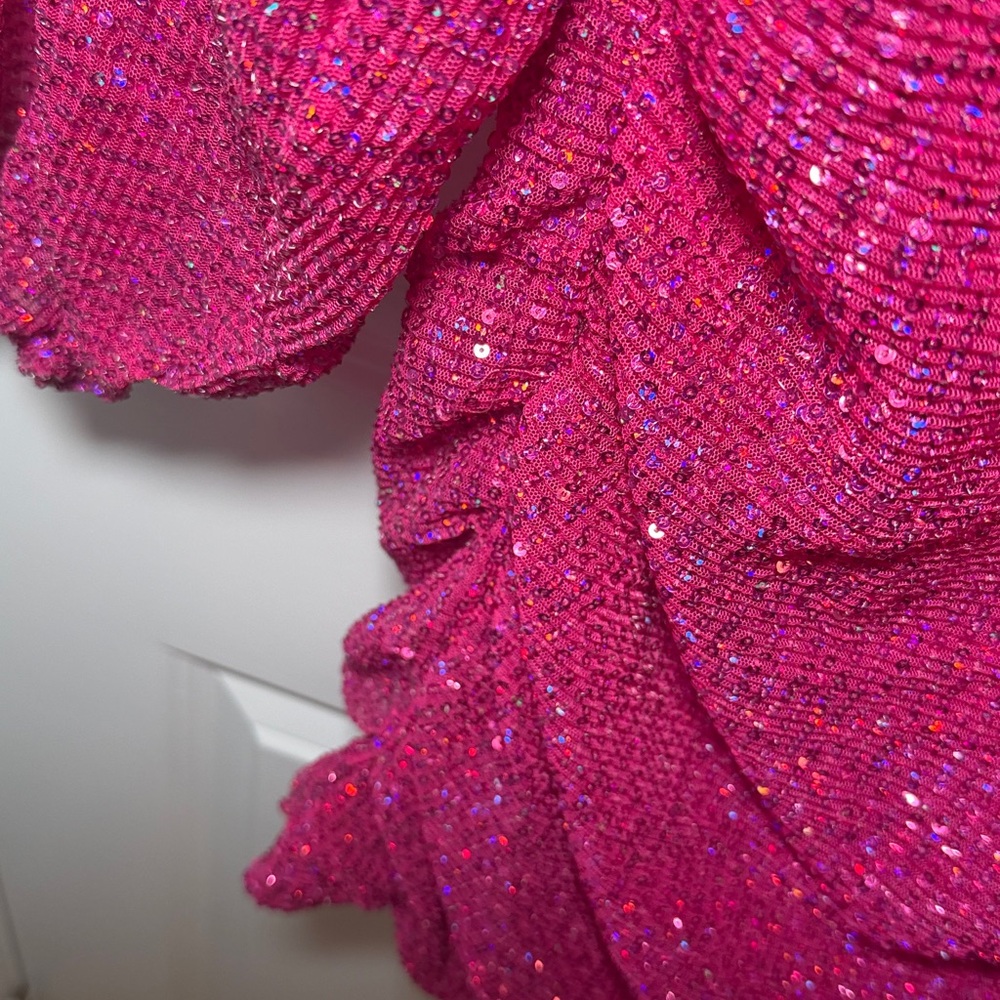Altard State Fuchsia Sequin Puff-Sleeve Mini Dress - Picture 3 of 5